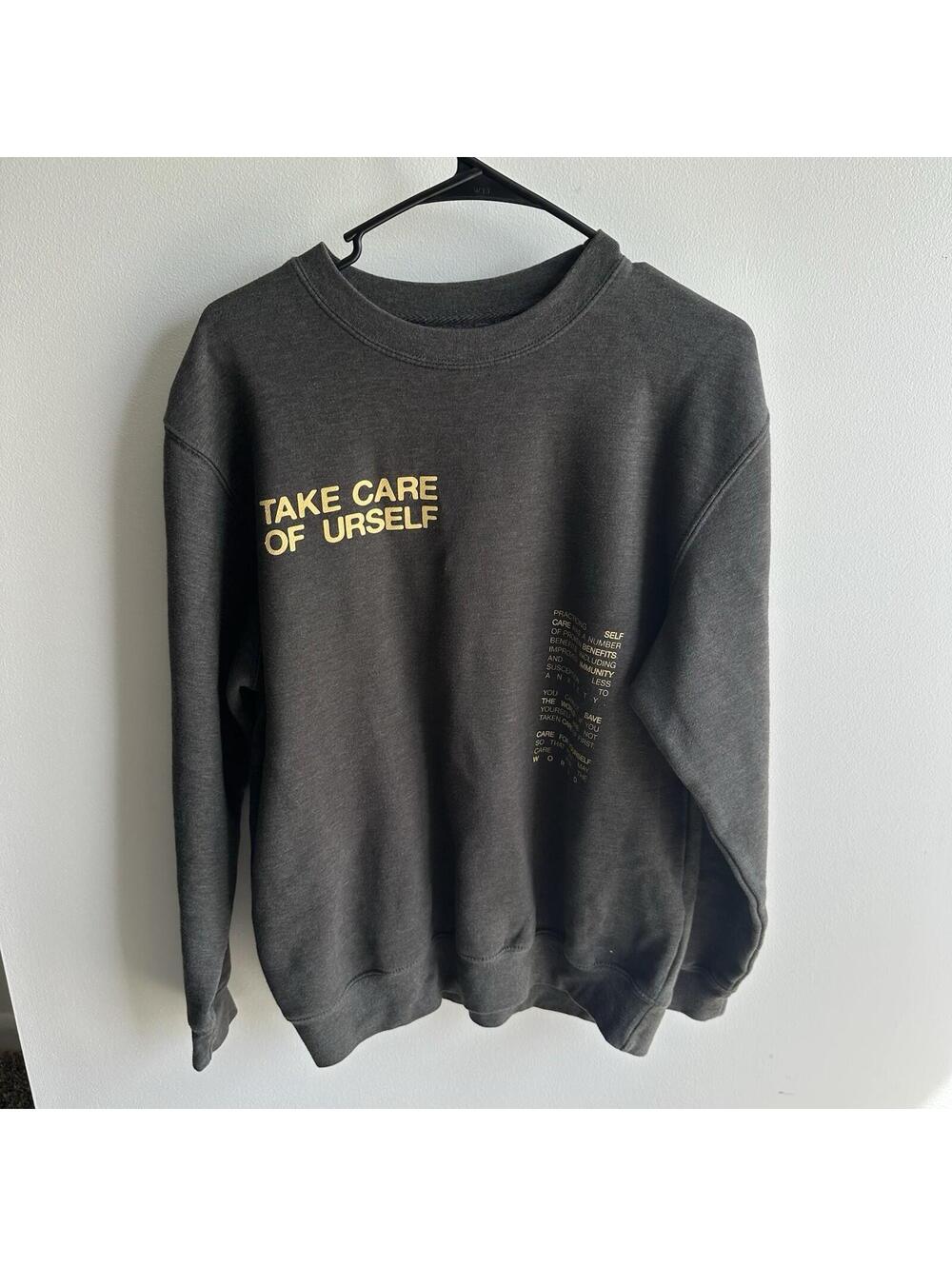 Fanjoy Take Care of Urself Crewneck Sweatshirt Mens Size M Black Graphic